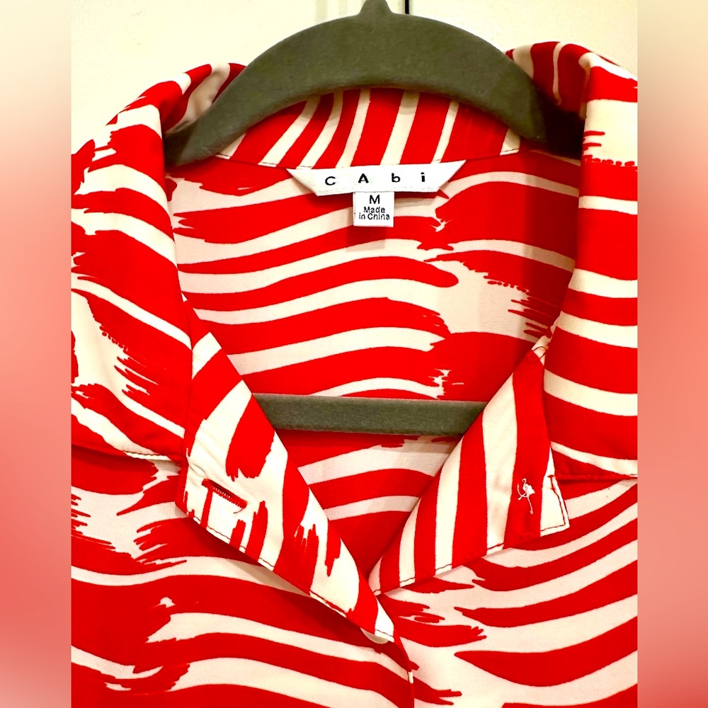 CAbi Red and White Sleeveless Button-Front Patterned Dress - Picture 3 of 5
